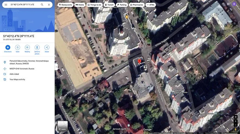 Capture from https://www.google.com/maps/place/51%C2%B040'12.4%22N+39%C2%B011'11.4%22E/@51.6700718,39.18603,350m/data=!3m1!1e3!4m4!3m3!8m2!3d51.6701111!4d39.1865?entry=ttu